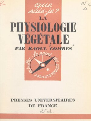 cover image of La physiologie végétale